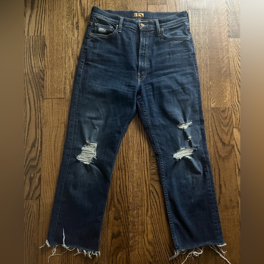Mother High waisted rider ankle fray. Size 30. Wicked wildflower